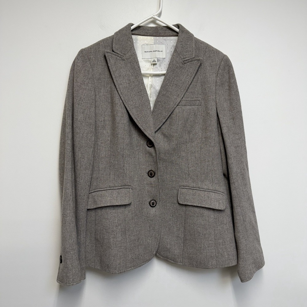 Banana Republic Career Blazer Wool Blend Women's Size 12 Beige Preppy Old Money